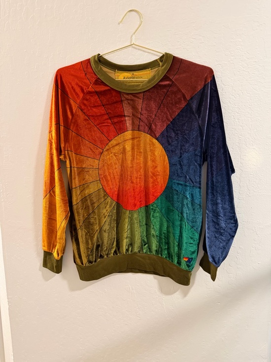 Aviator Nation Sweaters - Aviator Nation Multicolor Velvet Sunburst Crewneck — Olive Trim